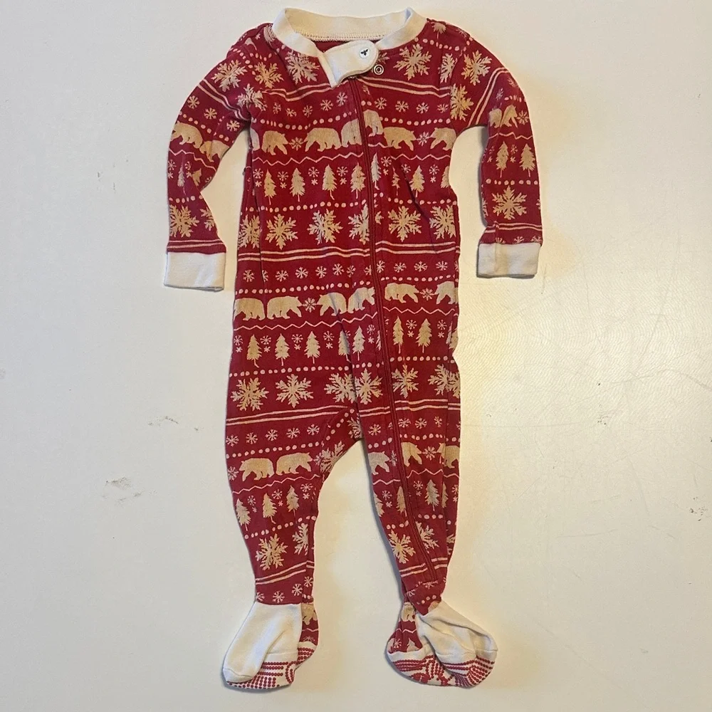 Burt's Bees Baby Red and Cream Patterned Footie